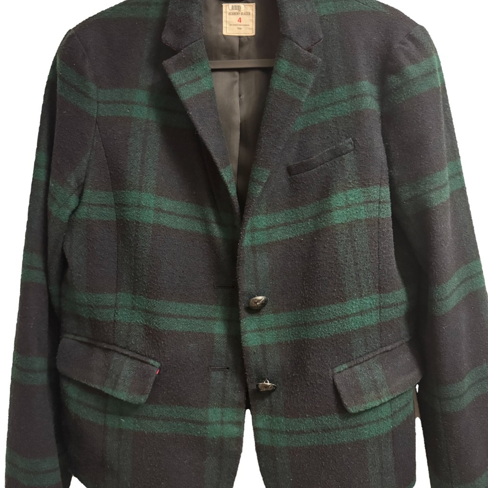 Gap Academy Blazer Wool Blend Blue Green tartan Women’s size 4